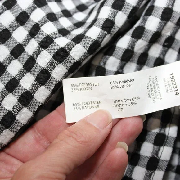 Dex Womens Black White Gingham Tiered Puff Sleeve Button Front miniDress Size XL - Picture 5 of 7